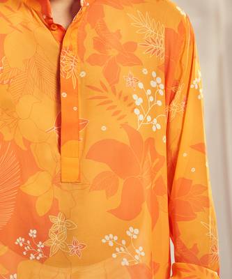 Yellow and orange floral print kurta. 5