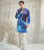 Blue crepe print kurta.