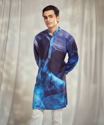 Blue crepe print kurta. 3