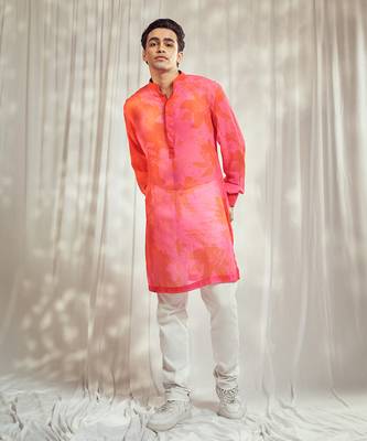 Pink and red floral print kurta. 1