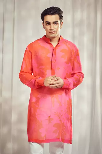 Pink and red floral print kurta.
