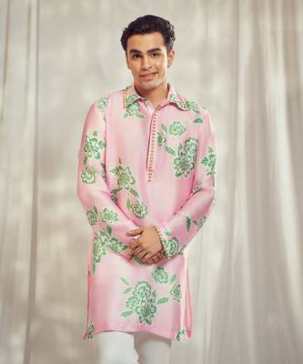 Baby pink print embellished kurta. 2