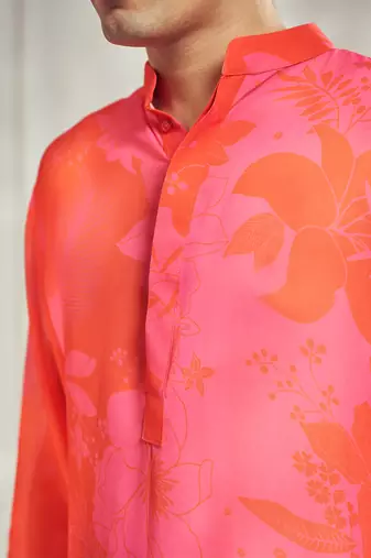 Pink and red floral print kurta.