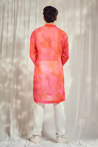 Pink and red floral print kurta.