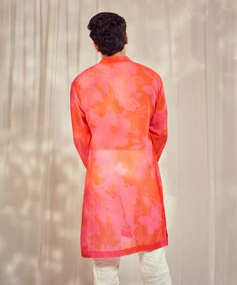 Pink and red floral print kurta. 5