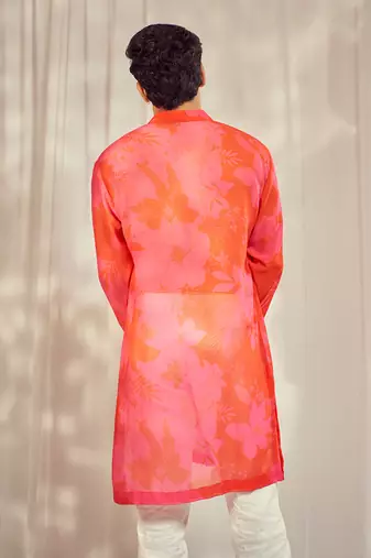 Pink and red floral print kurta.