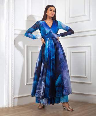 Blue printed anarkali set 1