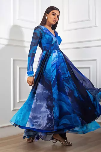 Blue printed anarkali set