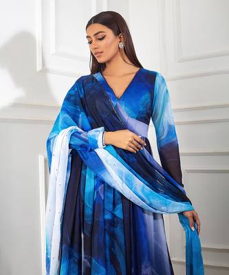 Blue printed anarkali set 3