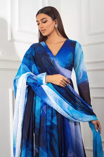 Blue printed anarkali set