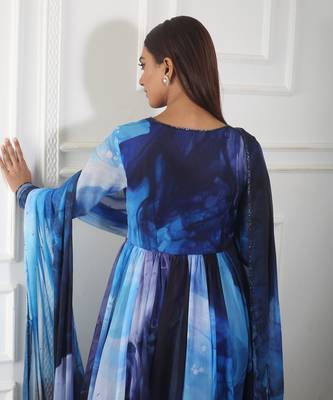 Blue printed anarkali set 4