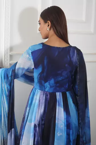 Blue printed anarkali set
