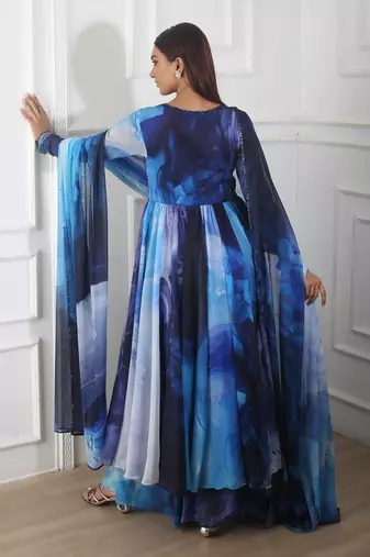 Blue printed anarkali set