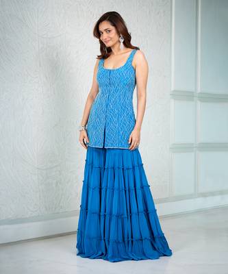 Teal blue sharara set 1
