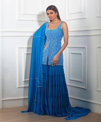 Teal blue sharara set 2