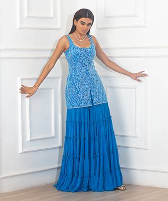Teal blue sharara set 3