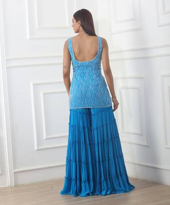 Teal blue sharara set 4