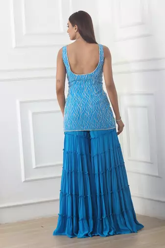 Teal blue sharara set