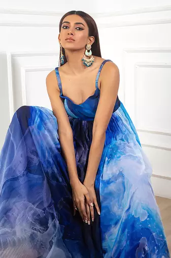 Printed strappy anarkali set