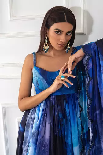 Printed strappy anarkali set