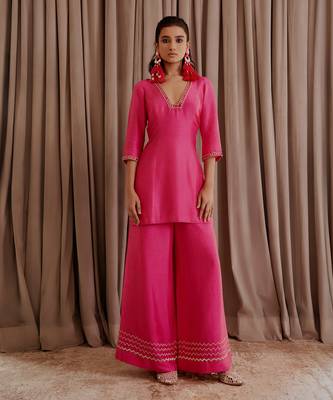 Hot pink kurti palazzo set 1