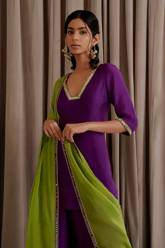 Purple kurti palazzo set