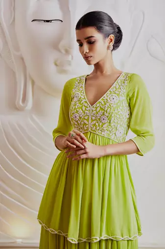 Parrot green kurti set