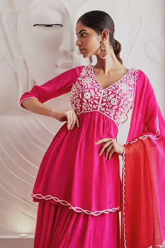 Fuchsia pink kurti set