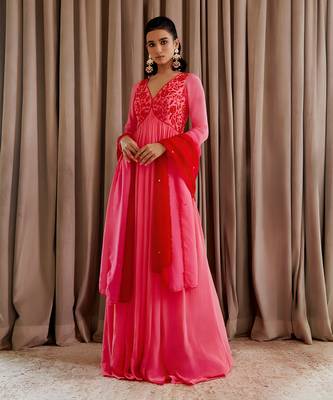 Bubblegum pink anarkali set 1