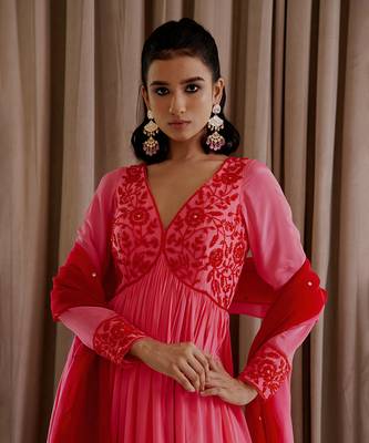 Bubblegum pink anarkali set 2