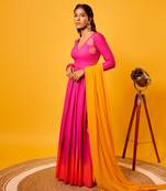 Pink-orange ombre flower anarkali set

embroidery- cutdana