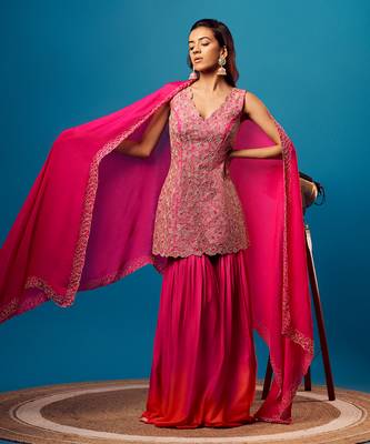Pink-orange ombre floral sharara set 1