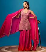 Pink-orange ombre floral sharara set