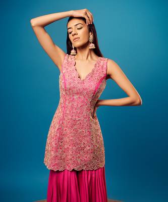Pink-orange ombre floral sharara set 3