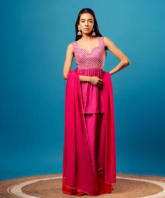 Pink-orange ombre criss-cross peplum set 1
