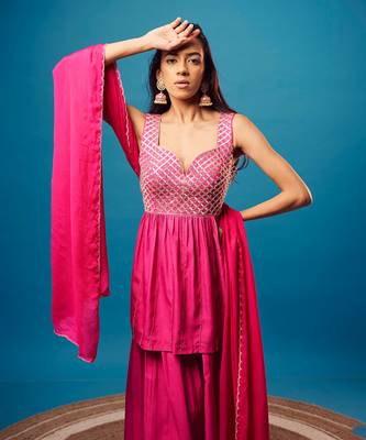 Pink-orange ombre criss-cross peplum set 2