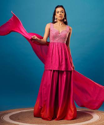 Pink-orange ombre criss-cross peplum set 3