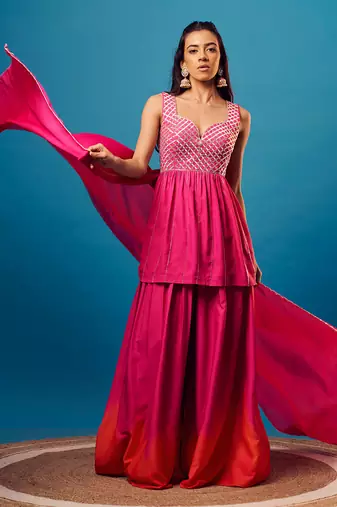Pink-orange ombre criss-cross peplum set