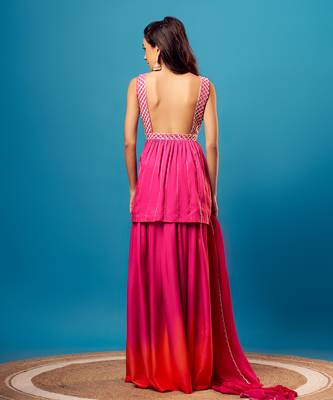 Pink-orange ombre criss-cross peplum set 4
