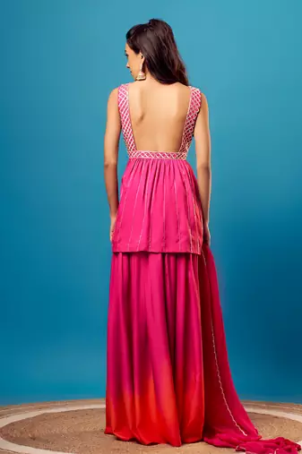 Pink-orange ombre criss-cross peplum set