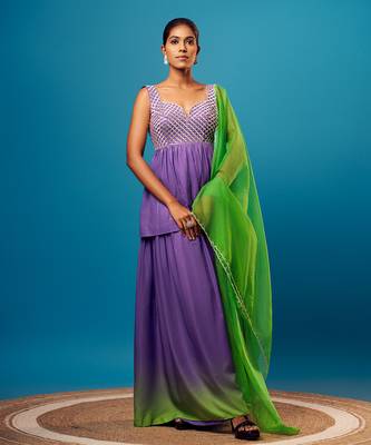 Purple-green ombre criss-cross peplum set 1