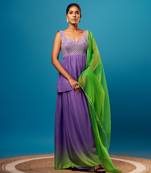 Purple-green ombre criss-cross peplum set