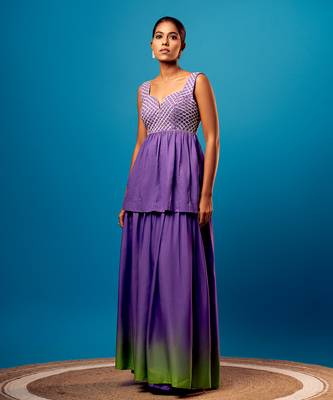 Purple-green ombre criss-cross peplum set 2