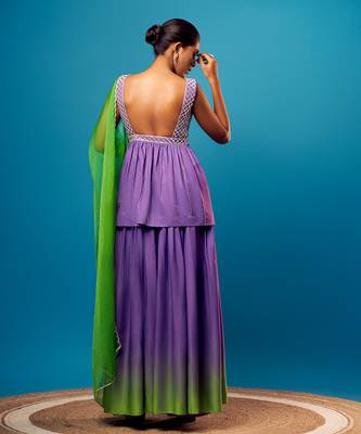 Purple-green ombre criss-cross peplum set 3