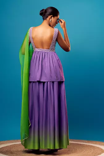 Purple-green ombre criss-cross peplum set