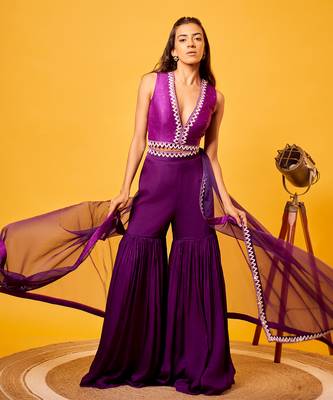 Purple mirror-work sharara set 1