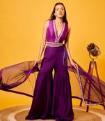 Purple mirror-work sharara set