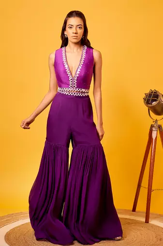 Purple mirror-work sharara set
