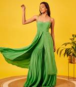 Light green mirror-work long top sharara set