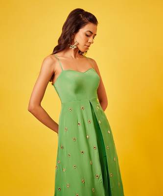 Light green mirror-work long top sharara set 2